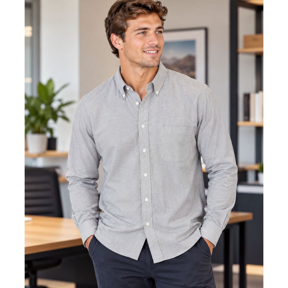 Stafford Mens Size 17 (32/33) Gray Oxford Dress Shirt Long Sleeve Full Button